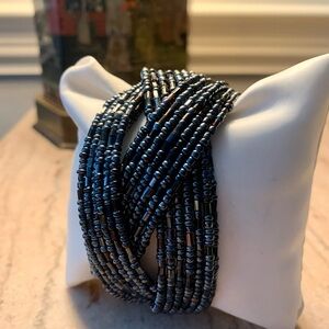 Vintage Black Seed Beaded Pretzel Cuff Bracelet